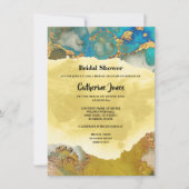 Geode chique goudblauwe agaat waterverf bruids kaart (Voorkant)