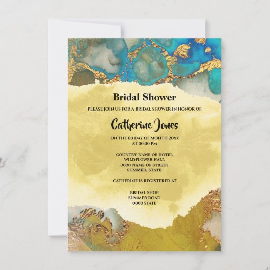 Geode chique goudblauwe agaat waterverf bruids kaart (Voorkant)