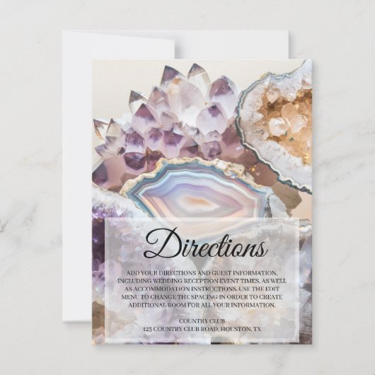 Geode Crystal Wedding Directions Insert Card Kaart (Voorkant)