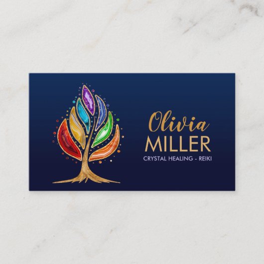 Geode Crystals Chakras Tree Visitekaartje (Voorkant)