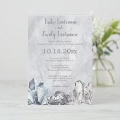 Geode & Edelstenen in Grijs Watercolour Trouw Kaart (Staand voorkant)