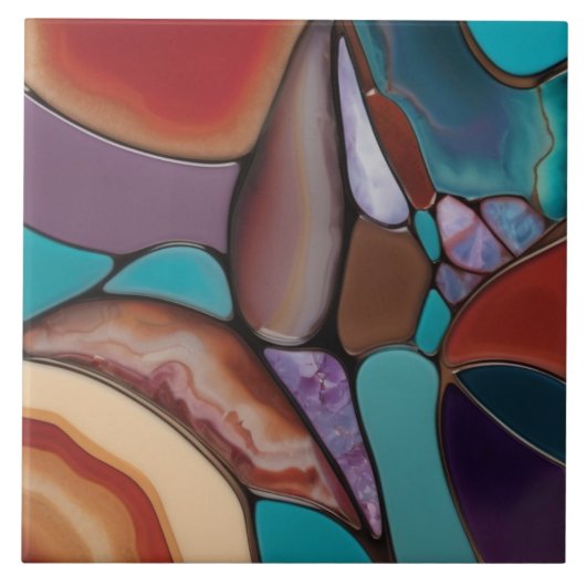 Geode - Faux Glas in lood Mozaïek Abstracte Kunst Tegeltje (Voorkant)