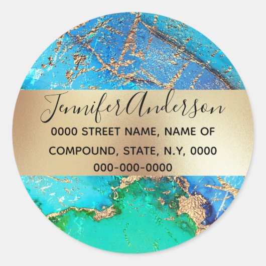 Geode faux goud blauw paarse pauw metallic chic ronde sticker (Voorkant)