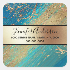 Geode faux goud metallic shimmer marmer blauw vierkante sticker