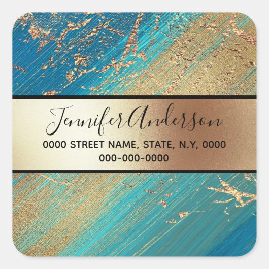 Geode faux goud metallic shimmer marmer blauw vierkante sticker (Voorkant)