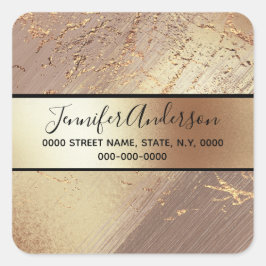 Geode faux goud metallic shimmer marmer roze vierkante sticker