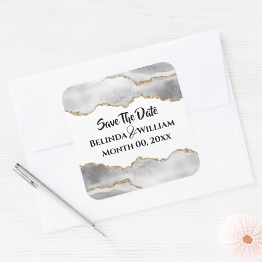 Geode faux goud witte agaat koppels gehechte vierkante sticker (Envelop)