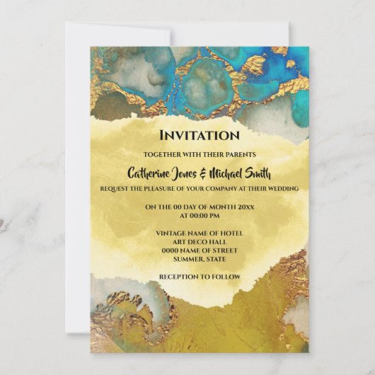 Geode faux goudblauw kristallijne waterverf kaart (Voorkant)