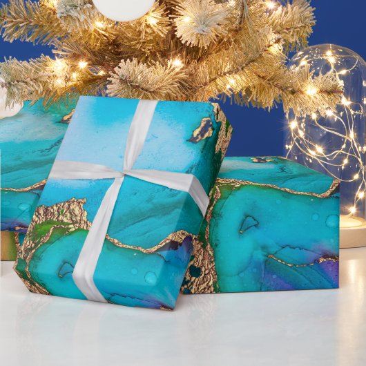 Geode faux goudblauw paars agaat waterverf cadeaupapier (Feestdagen)