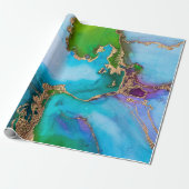 Geode faux goudblauw paars agaat waterverf cadeaupapier (Uitgerold)