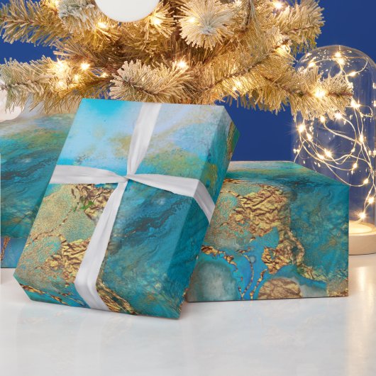 Geode faux goudblauw paars agate pauw chic cadeaupapier (Feestdagen)