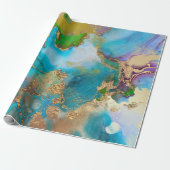 Geode faux goudblauw paars agate pauw chic cadeaupapier (Uitgerold)