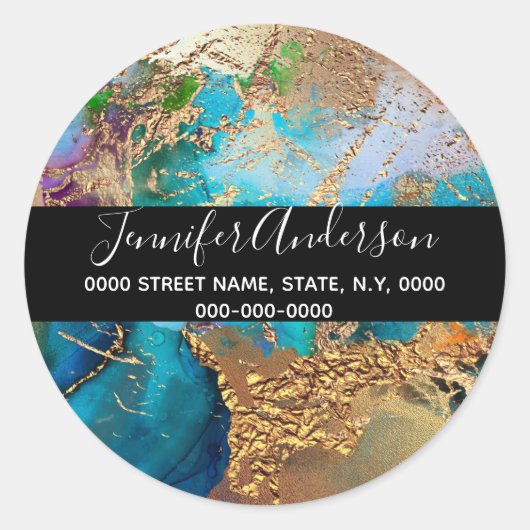 Geode faux goudblauw paars blauw ronde sticker (Voorkant)