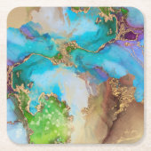 Geode faux goudblauw paarse groene waterverf kartonnen onderzetters (Voorkant)