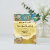 Geode faux goudblauwe kristallijne waterverf uitnodiging briefkaart (Staand voorkant)