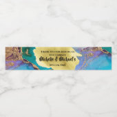 Geode faux gouden blauw agaat waterverf pauw chic waterfles etiket (Enkel label)