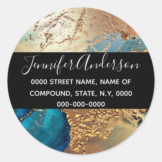 Geode faux gouden blauw paarse pauw chique agaat ronde sticker (Voorkant)