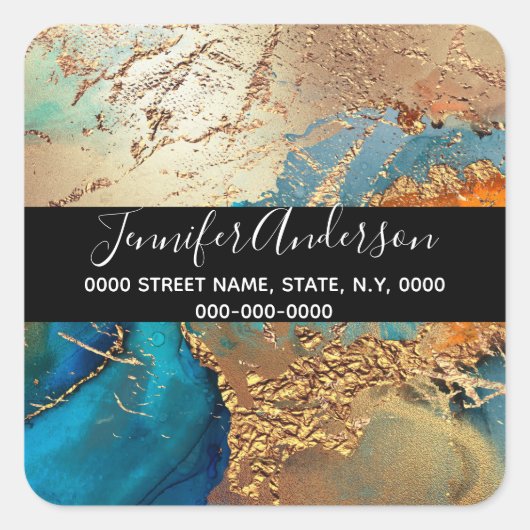 Geode faux gouden blauw paarse pauw chique agaat vierkante sticker (Voorkant)