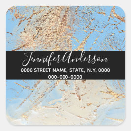 Geode faux gouden blauwe verf textuur look chic vierkante sticker