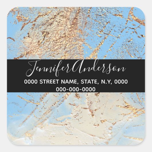 Geode faux gouden blauwe verf textuur look chic vierkante sticker (Voorkant)
