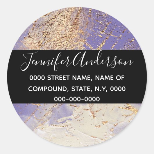 Geode faux gouden paarse verf textuur marmeren loo ronde sticker (Voorkant)