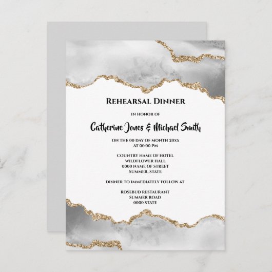 Geode faux gouden witte agaat waterverf chic uitnodiging briefkaart (Voorkant / Achterkant)