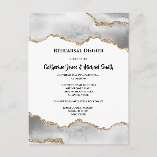 Geode faux gouden witte agaat waterverf chic uitnodiging briefkaart (Voorkant)