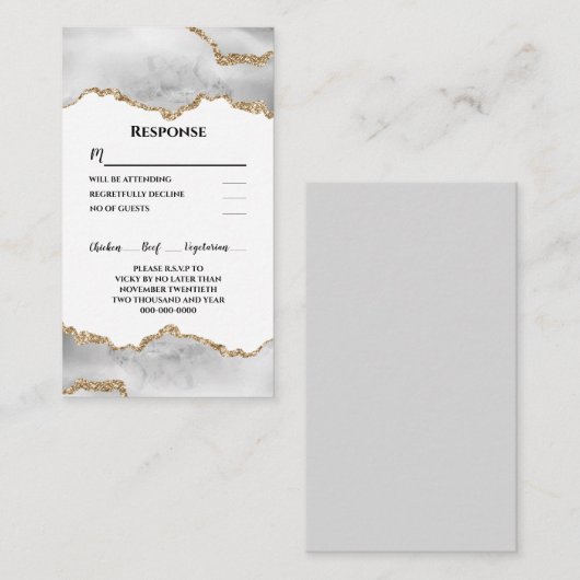 Geode faux gouden witte agaat waterverf rsvp chic informatiekaartje (Voorkant / Achterkant)
