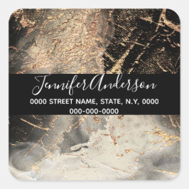 Geode faux gouden zwarte verf textuur look chic vierkante sticker