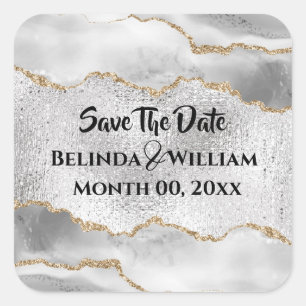Geode faux zilvergouden witte waterverf vierkante sticker