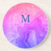 Geode Gemstone Agate Monogram Initiaal Roze Blauw Zandsteen Onderzetter (Voorkant)