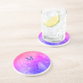 Geode Gemstone Agate Monogram Initiaal Roze Blauw Zandsteen Onderzetter (Zijkant)