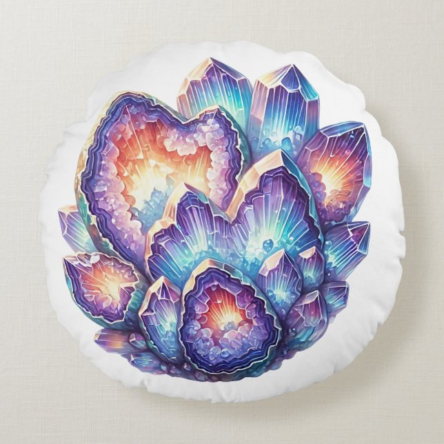 Geode kristalcluster rond kussen (Voorkant)