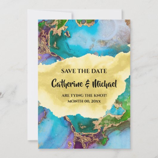 Geode moderne faux gouden abstracte edelsteen pauw feestdagenkaart (Voorkant)