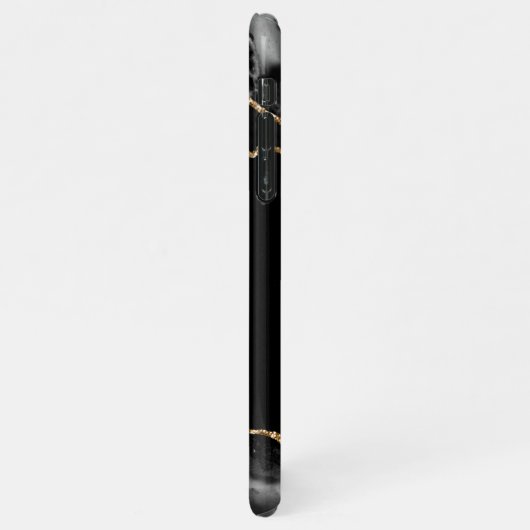 Geode monogram zwart-wit en goudgrijs iPhone hoesje (Linkerkant)