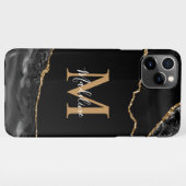 Geode monogram zwart-wit en goudgrijs iPhone hoesje (Achterkant horizontaal)