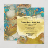 Geode namaak goud blauwe kristal waterverf chic uitnodiging briefkaart (Voorkant / Achterkant)