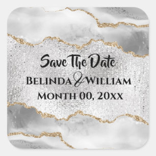 Geode namaak zilver goud wit agaat waterverf chic vierkante sticker