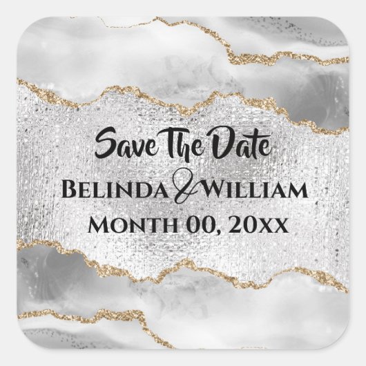 Geode namaak zilver goud witte agaat waterverf chi vierkante sticker (Voorkant)