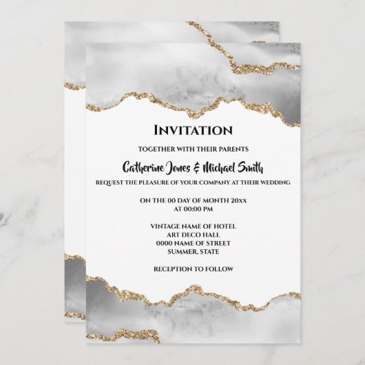 Geode waterverf faux gouden witte agaat elegant kaart (Voorkant / Achterkant)