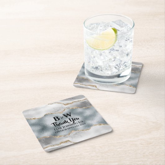 Geode waterverf faux gouden zilveren bruidsfeest kartonnen onderzetters (Insitu)