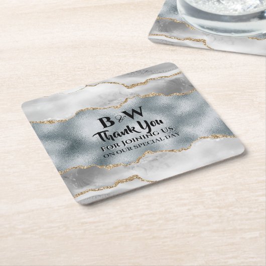 Geode waterverf faux gouden zilveren bruidsfeest kartonnen onderzetters (Schuin)