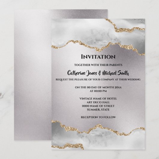 Geode waterverf Gold Silagate bruiloft Kaart (Voorkant / Achterkant)