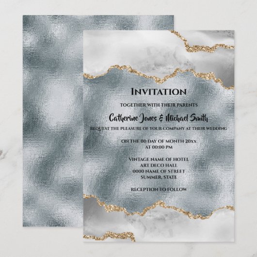 Geode waterverf goud zilver witte agaat chic kaart (Voorkant / Achterkant)