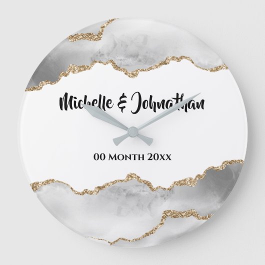 Geode white faux gold agate waterverf bridal grote klok (Voorkant)