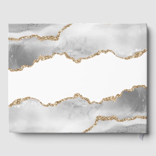 Geode witte agaat waterverf faux gold chic gastenboek (Achterkant)
