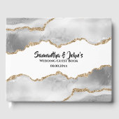 Geode witte agaat waterverf faux gold chic gastenboek (Voorkant)