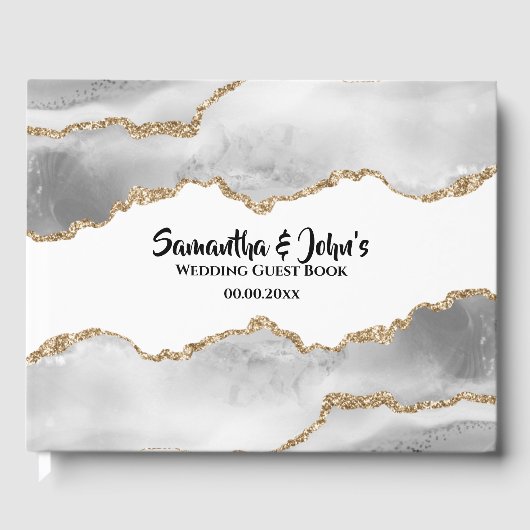 Geode witte agaat waterverf faux gold chic gastenboek (Voorkant)