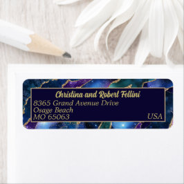 Geoden en sterrenstelsels blauw paars roze groen etiket