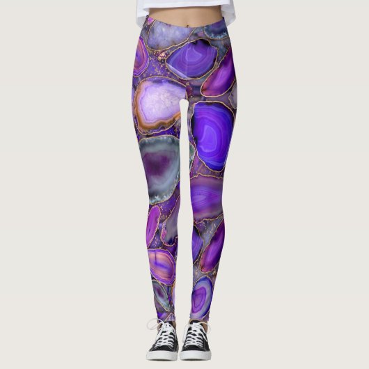 Geodenkristalpatroon - Paars en Violet Leggings (Voorkant)